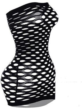 Women Black Sleeveless Pull On Mesh Lingerie Chemise Nightwear Fishnet Body Suit